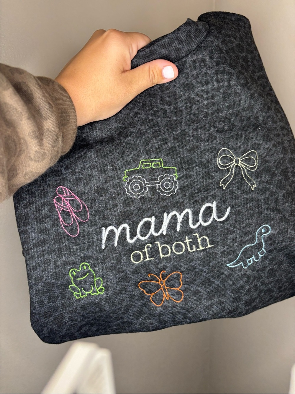 Mama of Both Crewneck - Dark Gray with Multicolor Embroidery